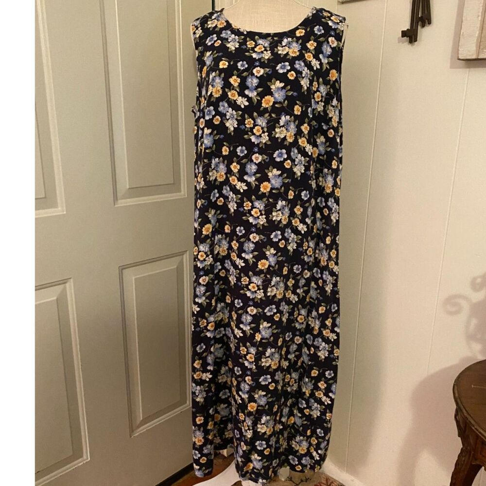 Bobbie Brooks Vintage Style Navy Floral Sleeveless Maxi Dress Size 22W